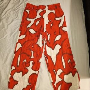 Bold Red and White Patterned Pants